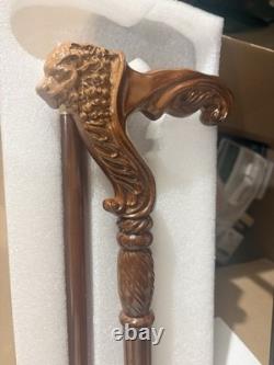 36 Hand Carved Lion Head Handle Wooden Walking Stick Handmade Walking Cane Gift