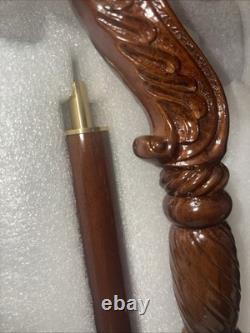 36 Hand Carved Lion Head Handle Wooden Walking Stick Handmade Walking Cane Gift