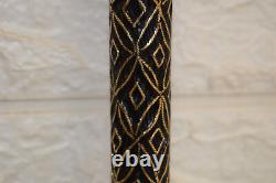 37 Egyptian Hand carved Ebony Wood Walking Cane Stick, Brass Inlay, 94 cm