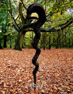 37Hard Carving Black Cobra Snake Wooden Hiking Walking Stick Cane New Design
