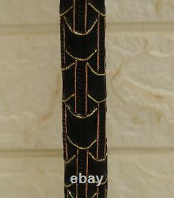 38 Egyptian Hand carved Ebony Wood Walking Cane Stick, Brass & Copper Inlay