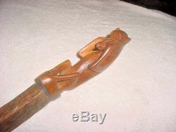 4 Foot Tall Carved Monkey Rustic Rived Walking Stick By Jim Hall