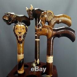 5 pcs Great African Five Hand Carving Walking Stick Handmade Cane Hiking Stick
