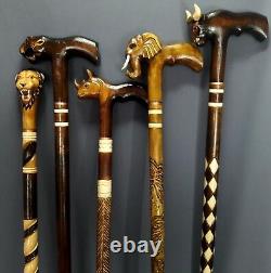 5 pcs Great African Five Hand Carving Walking Stick Handmade Cane Hiking Stick