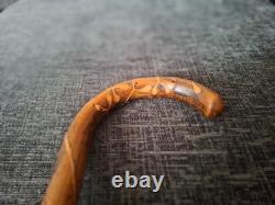 84.5cm Decorative Wooden Cane with Detailed Mistletoe Carving