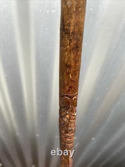 A Fine Antique Walking Stick Cane Profusely Carved with Maori Tribal Designs
