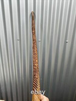 A Fine Antique Walking Stick Cane Profusely Carved with Maori Tribal Designs