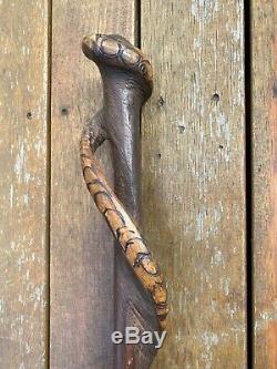 A Spectacular Old Australian Aboriginal Snake Entwined Carved Walking Stick