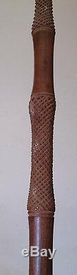 ANTIQUE 19TH C. POLYNESIAN CARVED WOODEN WALKING STICK / STAFF Collected c. 1880