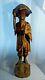 ANTIQUE 19c CHINESE LARGE TEAK WOOD CARVED OLD MAN WITH A WALKING STICK STATUE