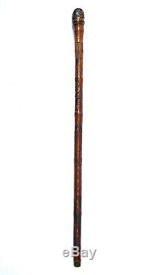 ANTIQUE 19thC JAPANESE MEIJI PERIOD CARVED BAMBOO WALKING STICK, WARRIOR & EAGLE
