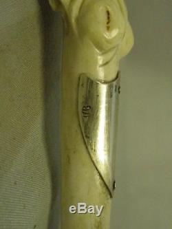 ANTIQUE DRESS CANE CARVED LADY FIGURE With SILVER SHIELD TOP/HANDLE
