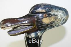 ANTIQUE Hand Carved Hand Paintd DUCK HEAD withOPEN MOUTH Wooden Cane WALKING STICK