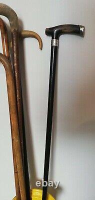 ANTIQUE Hand-Carved wooden silver Tipped Walking Stick Hallmarked london 1903