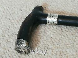 ANTIQUE Hand-Carved wooden silver Tipped Walking Stick Hallmarked london 1903
