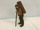 ANTIQUE SWISS BLACK FOREST WOOD CARVED MAN with PACK & WALKING STICK 6 1/2