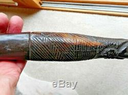 ANTIQUE TRIBAL HAND CARVED HARDWOOD WALKING STICK / CANE ITS HEAVY AND 98cm