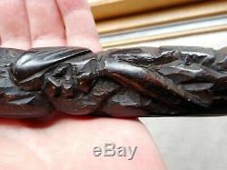ANTIQUE TRIBAL HAND CARVED HARDWOOD WALKING STICK / CANE ITS HEAVY AND 98cm