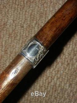 ANTIQUE WALKING CANE. 9 ct GOLD COLLAR CARVED DUCK HEAD HANDLE. 1894. 34.1/2