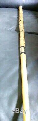 ANTIQUE WALKING STICK POOL CUE GADGET CANE burnt carving of dragon heavy brass
