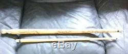 ANTIQUE WALKING STICK POOL CUE GADGET CANE burnt carving of dragon heavy brass