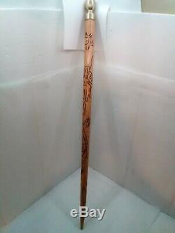 ANTIQUE WALKING STICK POOL CUE GADGET CANE burnt carving of dragon heavy brass