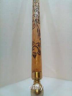 ANTIQUE WALKING STICK POOL CUE GADGET CANE burnt carving of dragon heavy brass