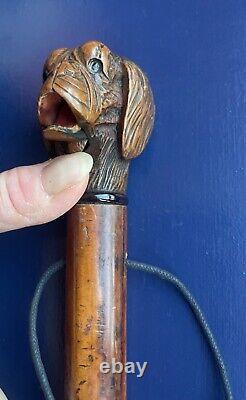 ANTIQUE WOODEN CARVED DOG'S HEAD with SPRING OPENING MOUTH