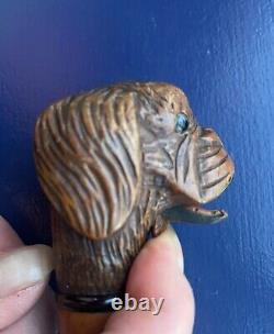 ANTIQUE WOODEN CARVED DOG'S HEAD with SPRING OPENING MOUTH