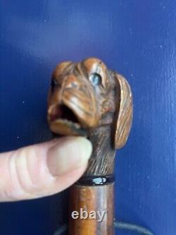 ANTIQUE WOODEN CARVED DOG'S HEAD with SPRING OPENING MOUTH