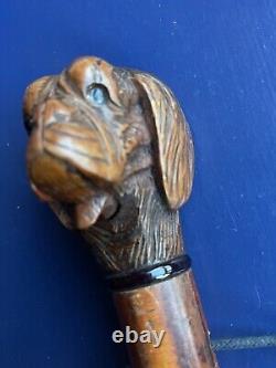 ANTIQUE WOODEN CARVED DOG'S HEAD with SPRING OPENING MOUTH