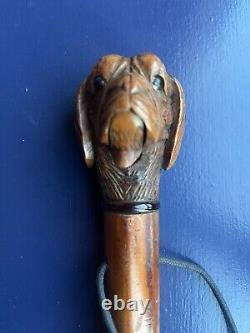 ANTIQUE WOODEN CARVED DOG'S HEAD with SPRING OPENING MOUTH