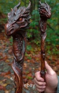 ART-wooden walking stick Hand Carved handmade DRAGON wooden walking gift A