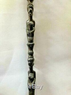 African CARVED 38 EBONY CANE/WALKING STICKDOUBLE FULL FIGURE BUST Exc. Cond