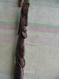 African Head Walking stick Wooden Cane Hand made carved face Wall Art Man Cave