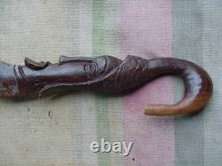 African Head Walking stick Wooden Cane Hand made carved face Wall Art Man Cave