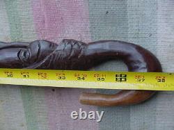 African Head Walking stick Wooden Cane Hand made carved face Wall Art Man Cave