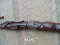 African Head Walking stick Wooden Cane Hand made carved face Wall Art Man Cave