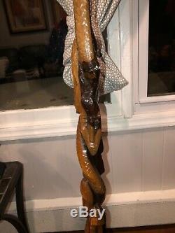 African Walking stick Wooden Cane Hand made carved face Man head Africa