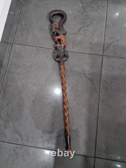 African Wooden Carved Walking Stick / Cane / Elephant
