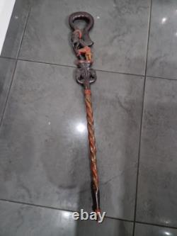 African Wooden Carved Walking Stick / Cane / Elephant