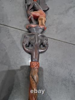 African Wooden Carved Walking Stick / Cane / Elephant