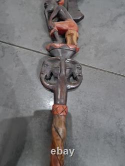 African Wooden Carved Walking Stick / Cane / Elephant