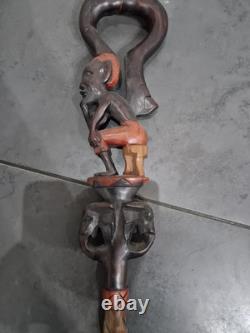 African Wooden Carved Walking Stick / Cane / Elephant