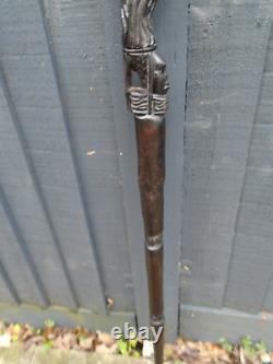 African hardwood walking stick carved detail solid and sturdy
