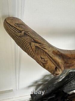 Alligator Hand Carved Wood Folk Art Florida Walking Stick Cane 35