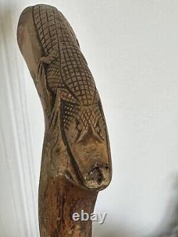 Alligator Hand Carved Wood Folk Art Florida Walking Stick Cane 35