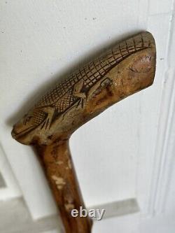 Alligator Hand Carved Wood Folk Art Florida Walking Stick Cane 35