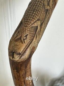 Alligator Hand Carved Wood Folk Art Florida Walking Stick Cane 35