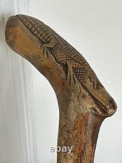 Alligator Hand Carved Wood Folk Art Florida Walking Stick Cane 35